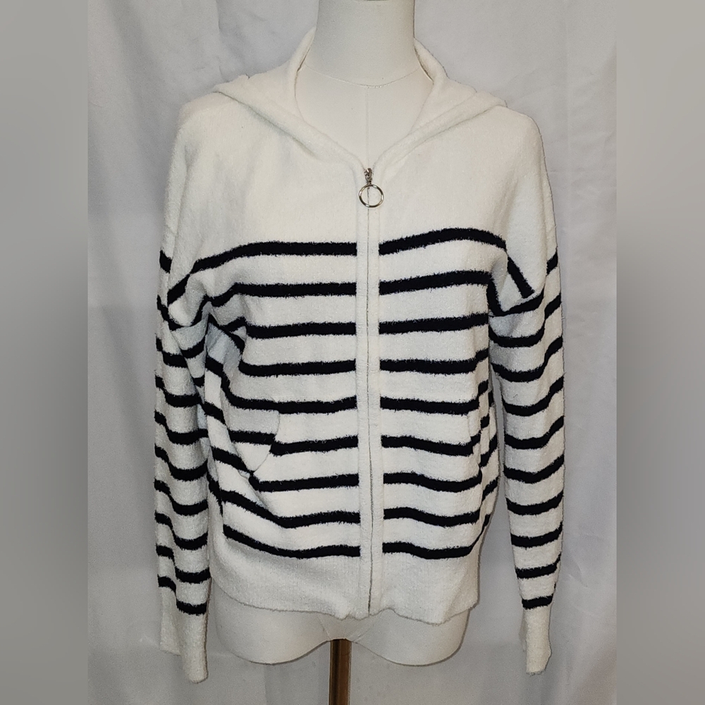 Rachel Zoe Supersoft Striped Zip-Up Hoodie